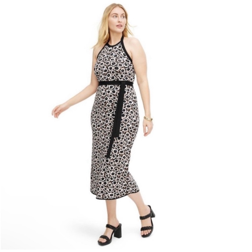NWT Women's Halter Tie Neck Neutral Poppy Sweaterknit Midi Dress - DVF size S